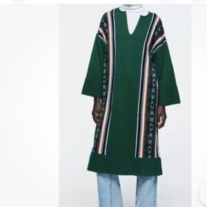 ZARA Jacquard Wool Blend Tunic S/M Aztec Stripe Winter Dress Kimono Lagenlook